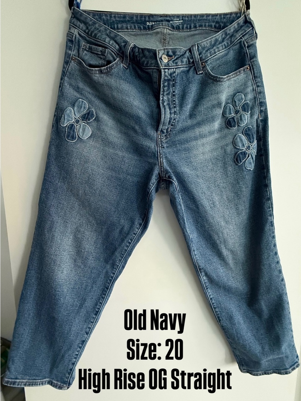 Old Navy Denim High-Rise Jeans with Floral Appliqué - Blue